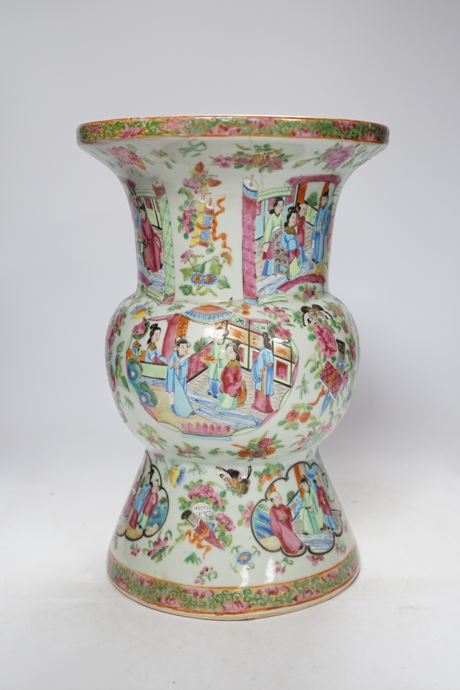 A large 19th century Chinese Canton famille rose vase, damaged and restored, 34cm